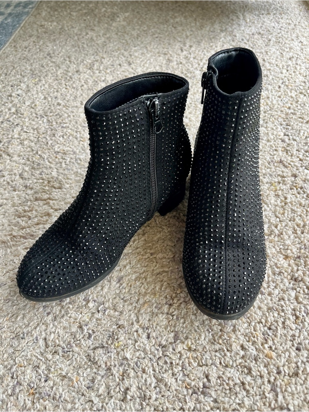 Girls Gita Black Rhinestone Ankle Boots - Size 1